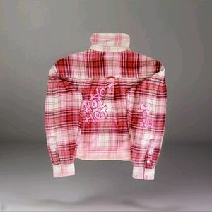 Women’s American Eagle Cropped Custom Bleached Plaid Flannel 100% Cotton Shirt S